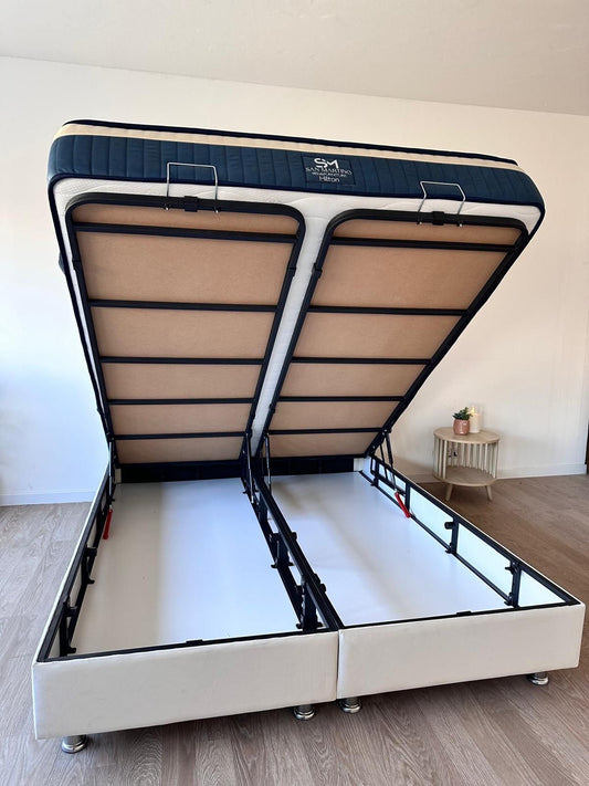Lit coffre ANNA Blanc Cassé - Velours