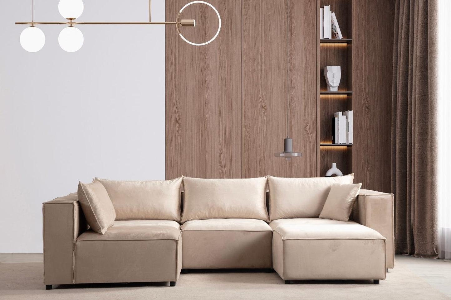 Canapé modulable Élégance 4+1 en Velours beige