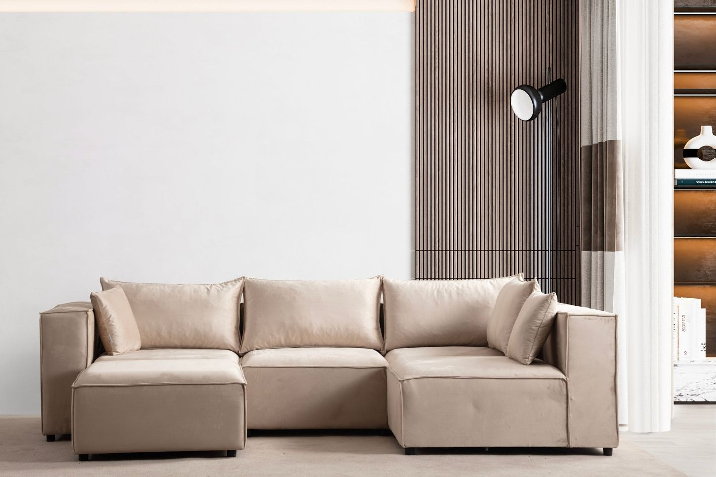 Canapé modulable Élégance 4+1 en Velours beige