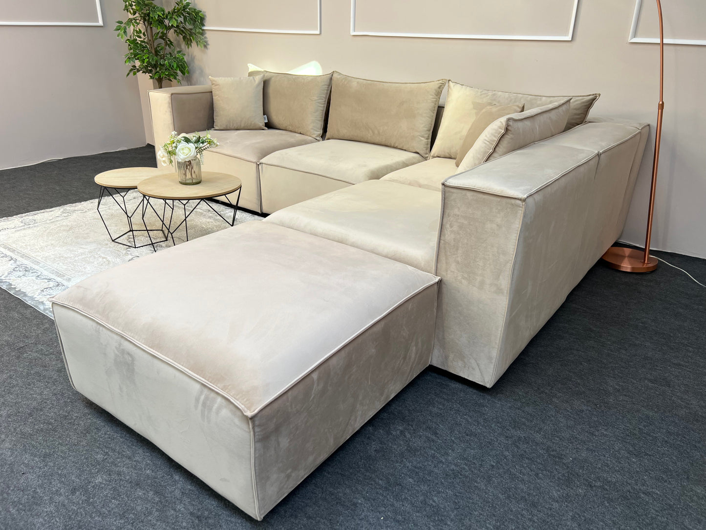 Canapé modulable Élégance 4+1 en Velours beige