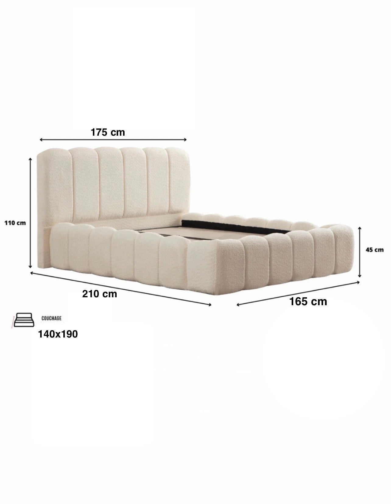 LIT COFFRE ALYA BLANC CHENILLE
