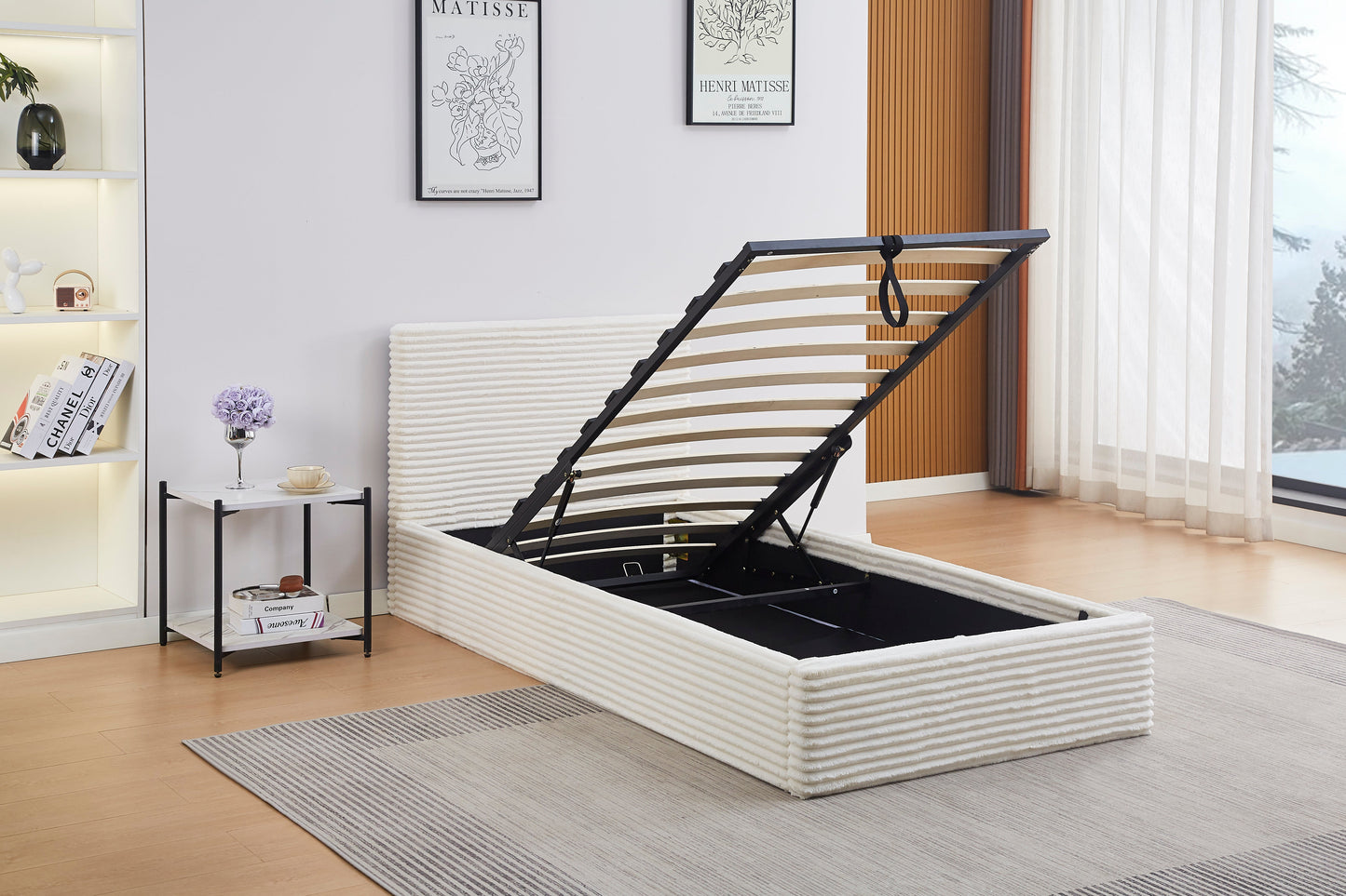 Lit Coffre Maia Ecru 90x190 Tissu Côtelé