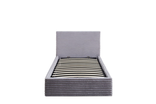 Lit Coffre Maia Gris Tissu Côtelé