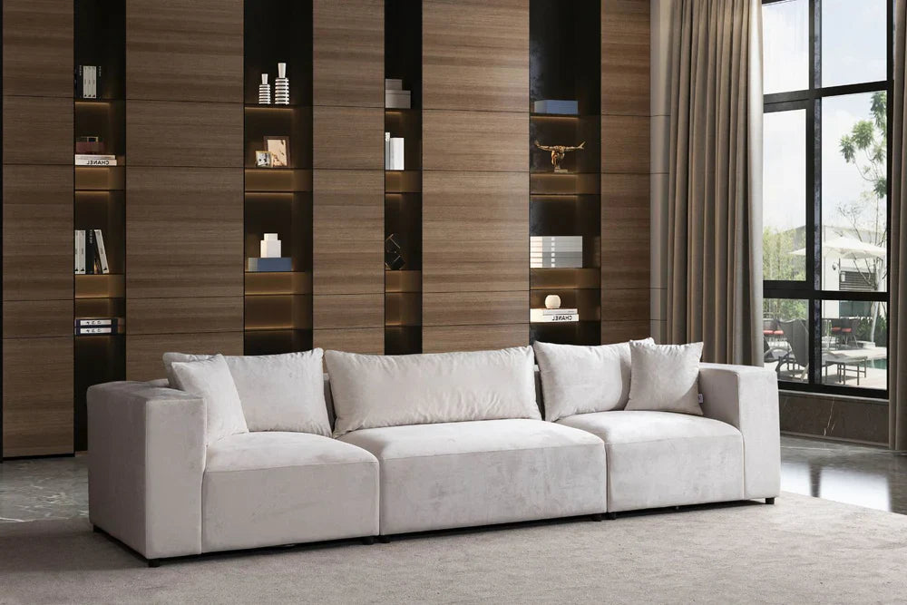 Canapé Azra Modulable Velours Blanc cassé
