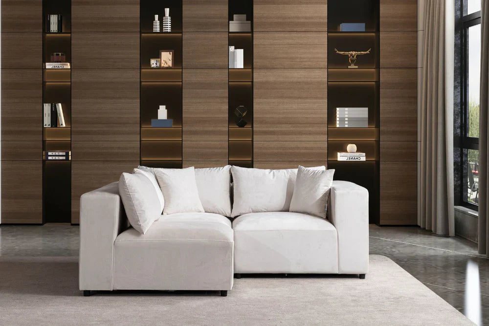Canapé Azra Modulable Velours Blanc cassé
