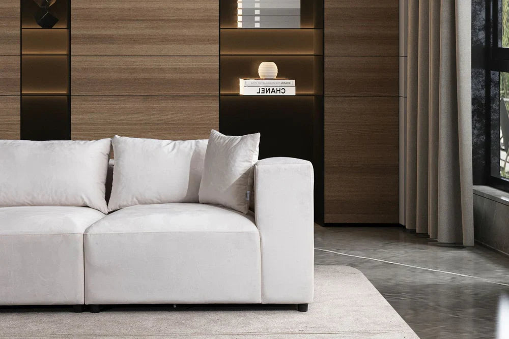 Canapé Azra Modulable Velours Blanc cassé