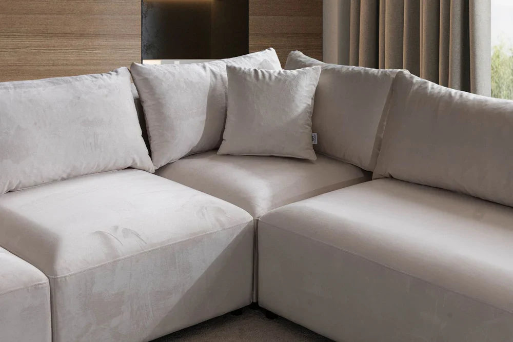 Canapé Azra Modulable Velours Blanc cassé