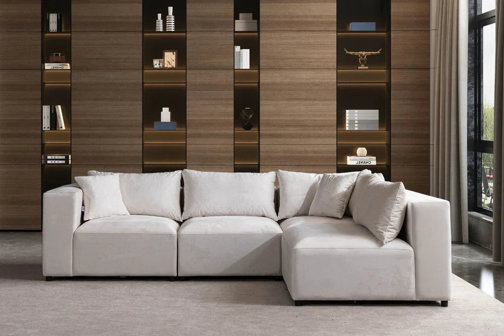 Canapé Azra Modulable Velours Blanc cassé