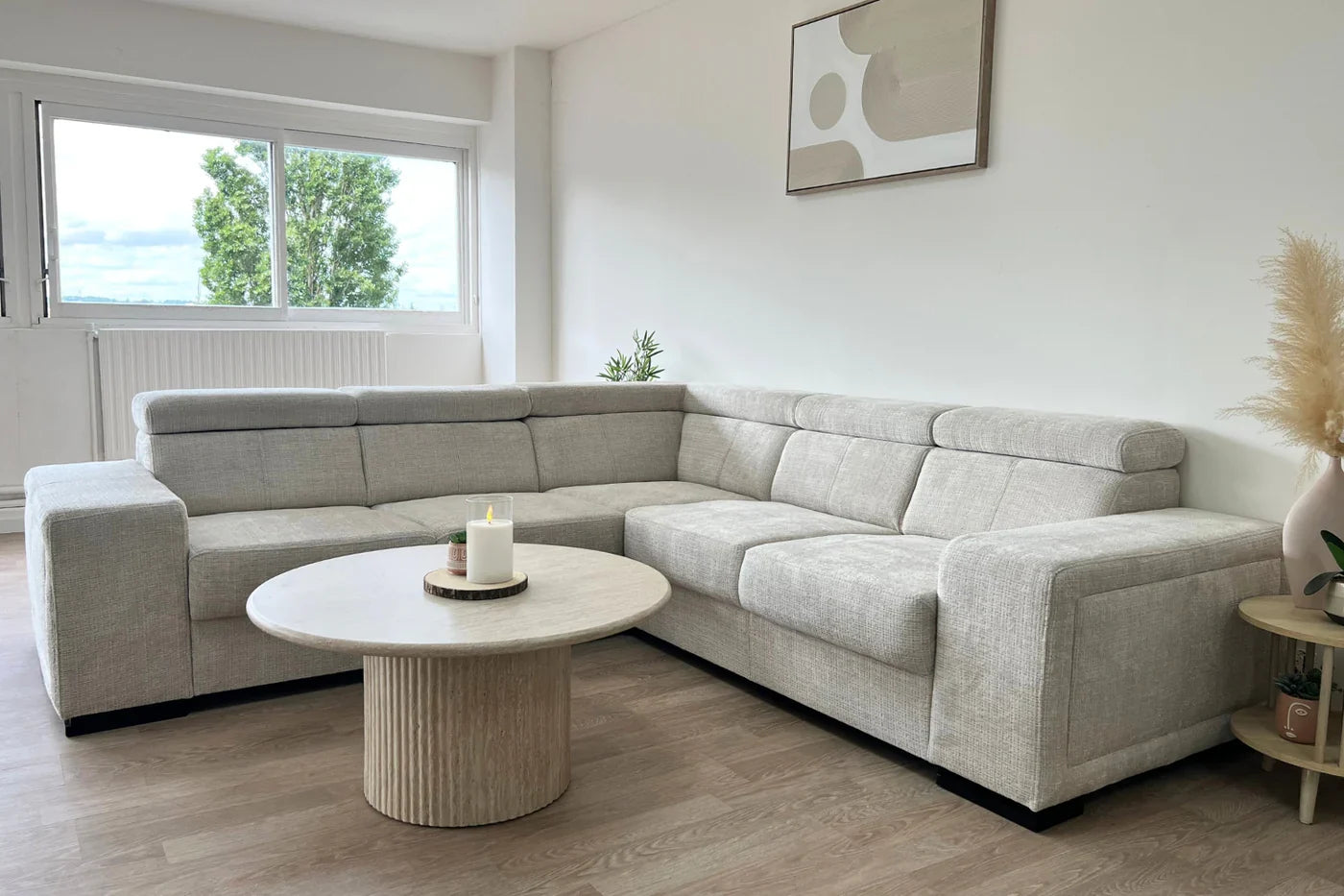Canapé KAROLA convertible en tissu marbella Beige