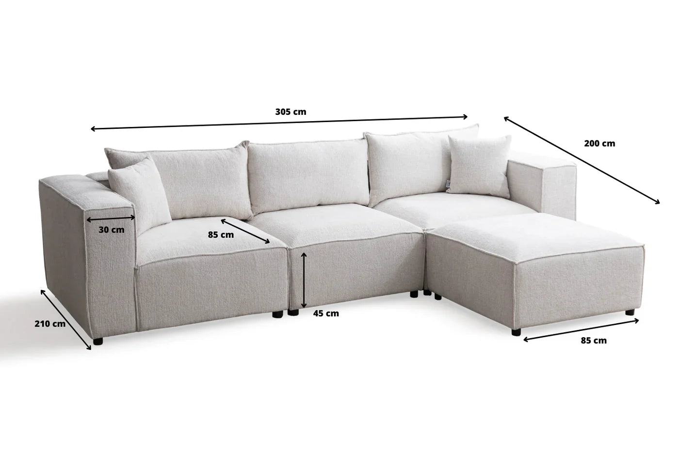 Canapé modulable Élégance 3+1 pouf en Chenille