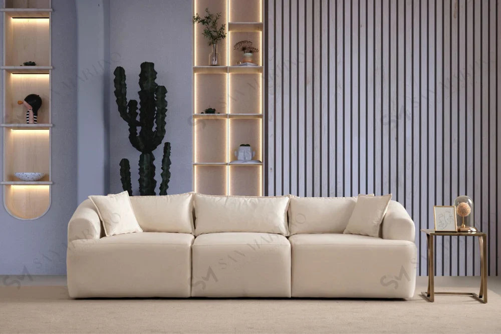 Canapé MILA modulable en velours blanc cassé