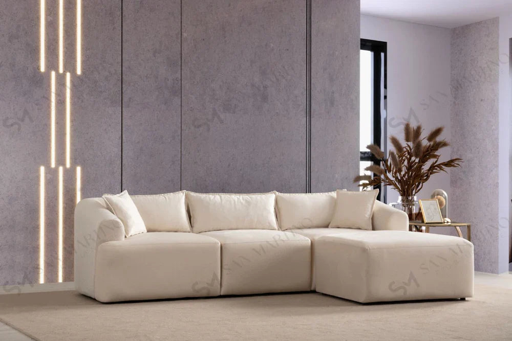 Canapé MILA modulable en velours blanc cassé